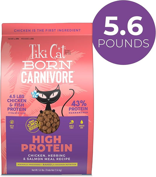 Tiki Cat Born Carnivore High Protein Dry Cat Food, Chicken, Herring & Salmon Meal, 5.6 lbs. Bag