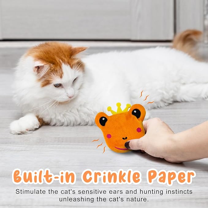 Andiker Cat Catnip Toys, 3Pcs Cat Interactive Toys for Indoor Cats, Soft Plush Kitten Chew Toys with Crinkle Paper for Relieve Stress, Reduce Boredom, Teething (Frog)
