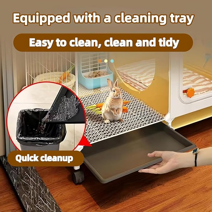 Luxury Villa Rabbit cage with Wheels, Guinea Pig cage, complimentary Food Bowl, Bed. Suitable for Hamsters, Chinchillas, Squirrels, Hedgehogs, Ferrets, Cats，Mouse (41.4" Lx 17.7" Wx17.7 H)