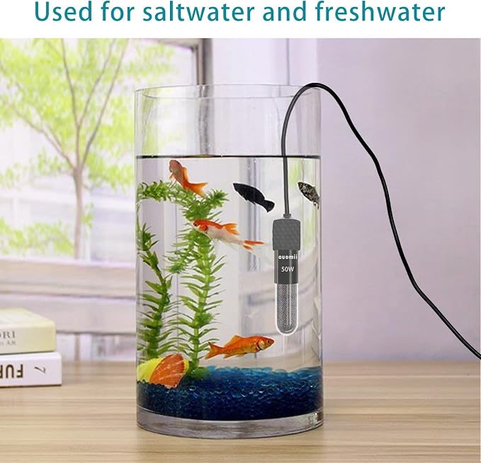 Mini Submersible Aquarium Heater, 25/50/100/150/200/300 Watts Adjustable Fish Tank Heater, Built-in Thermometer, External Temperature Controller, Smart Memory, Used for 1-60 Gallons (20W Plug)