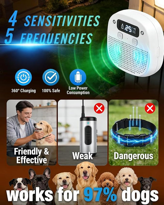 Dog Barking Control Devices, Anti Barking Device for Dogs with Remote Control, Ultrasonic & Sensor Technology, Rechargeable, Adjustable Modes & Frequencies, Bark Box Indoor Outdoor (Ivory)