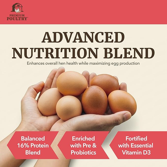 Layer Pellet Chicken Feed, 16% Protein Poultry Feed for Laying Hens, Supports Egg Production, Strong Eggshells & Calcium Absorption with Vitamin D3, Made in USA, 40 lbs