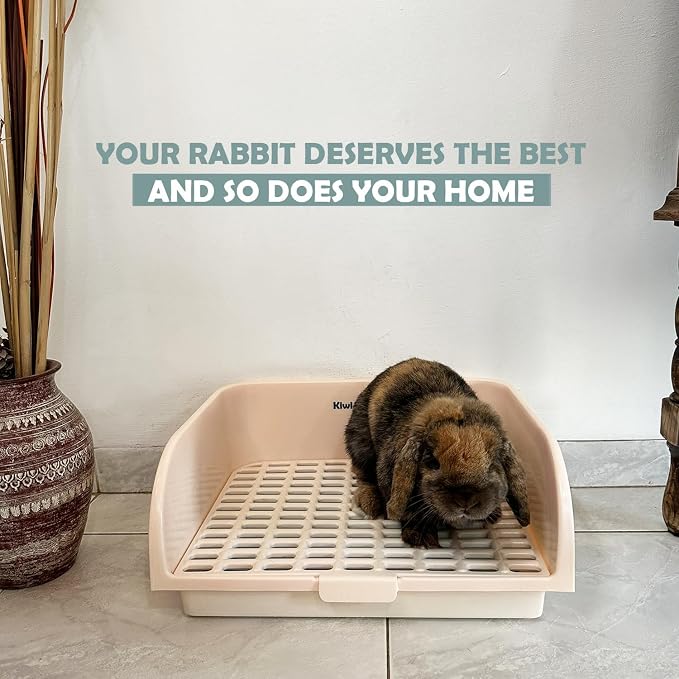 Kiwi & Mora Rabbit Litter Box - Extra Large Bunny Litter Box with Grate | 17.1"x12.8", Pee Pads & Cleaning Set – Potty Training Litter Pan for Large Breed Rabbits, Guinea Pig, Ferret, Chinchilla