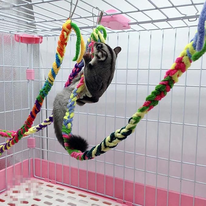 RIOUSSI Handmade Hanging Sugar Glider and Rat Toys for Climbing/Exercising/Jungle Exploration, Cage Accessories, Random Color, 6 Pack