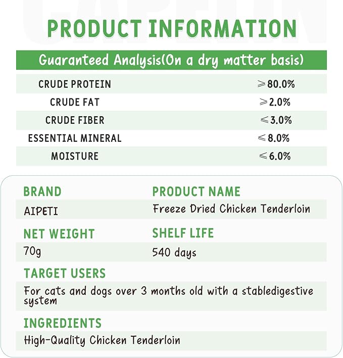 Freeze Dried Chicken Treats for Cats and Dogs - 100% Pure Chicken Breast Tenderloins, 2.47oz (70g) - Single Ingredient Pet Snacks, Grain Free, High Protein Training Rewards & Meal Topper