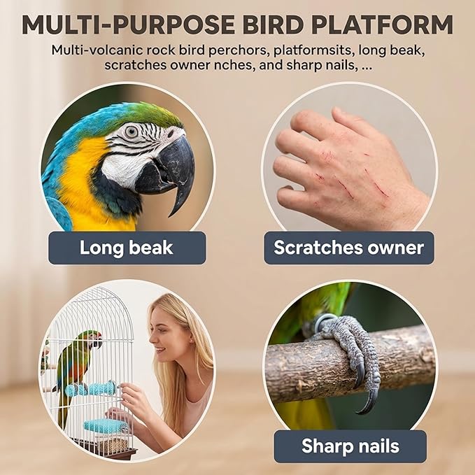 4-Piece Bird Perch Set for Parakeet Cages, Bird Beak Grinding Stone, Natural Volcanic Rock Bir-d Cage Accessories, Durable Bi-rd Perch Toys for Small Birds