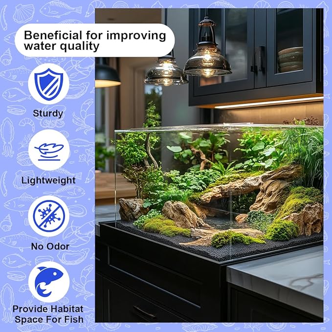 Artificial Rockery with Aquatic Plants for Aquarium Decoration - Easy-to-Clean Christmas Decoration for Betta Fish Tanks (1 Artificial Rockery, 4 Aquatic Plants)