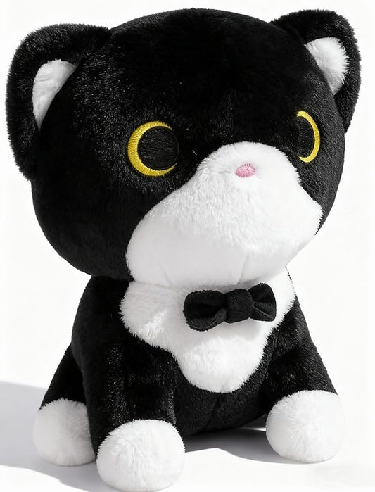 Tuxedo Cat Plush Toy, Black and White Cat Stuffed Animal with Bow Tie, Anime Plushies for Girls and Boys, Cute Soft Stuffed Cat Plushie Toys for Kids, Birthday Party