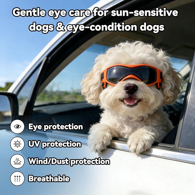 Dog Goggles Dog Sunglasses for Medium Breed UV Protection Windproof with Adjustable Head Straps Chin Straps for Ride Car/Hiking Travel/On Beach-Orange