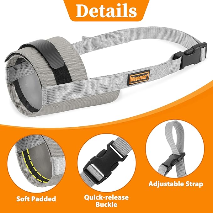 Mayerzon Dog Muzzle for Large Medium Small Dogs, Adjustable Fit, Soft & Sturdy Fabric, Prevents Fierce Barking Biting Chewing, Ideal for Grooming Walking Vet Visits, Allows to Pant Drink (Grey, XL)