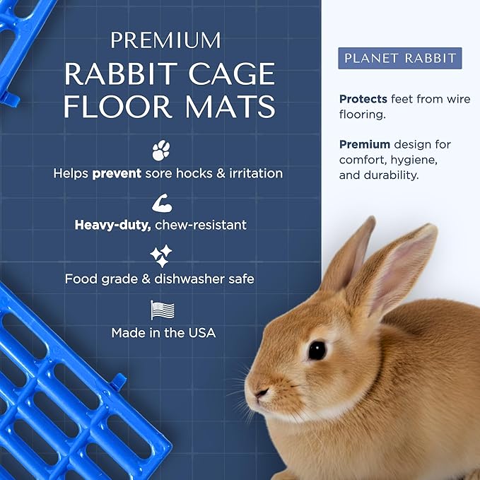Premium Rabbit Cage Mats (Blue, 2 Pack) | Heavy Duty ABS Wire Floor Protectors | Prevent Sore Hocks & Feet for Bunnies | 15x10 in Floor Mat | Chew Resistant, Dishwasher Safe