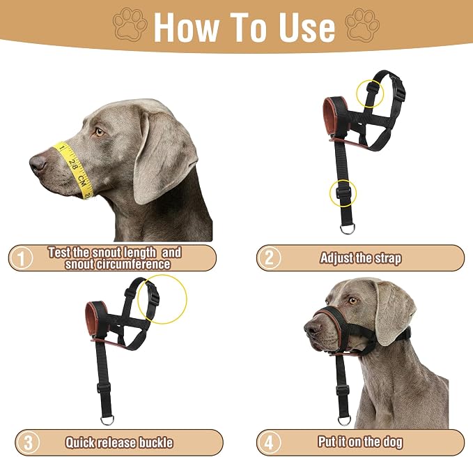 Dog Muzzle,Adjustable Loop Pets Muzzle Soft Leather Protect Skin Puppy Muzzles Prevent Biting Chewing Barking Allow Panting Drinking,Not Include Dog Collar (Brown, Medium)
