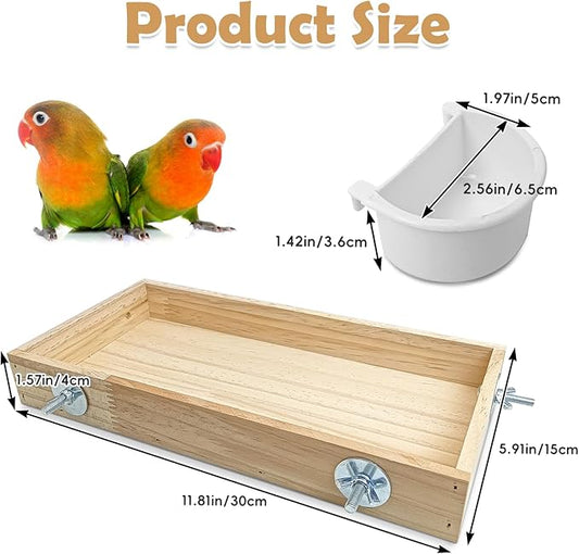 BNOSDM Wooden Bird Feeder for Cage Natural Wood Bird Foraging Box Food Dish for Small to Medium Birds Parrot Feeding Cups for Cockatiel, Lovebird, Parakeet, Budgies (Large)