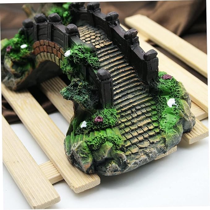 1pc Aquarium Landscaping,Magical Aquarium Resin Decoration Colorful Bridge Pavilion Tree Rockery for Fish Tank