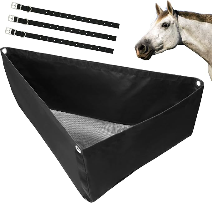 ASOOLL Horse Corner Hay Feeder with Large Capacity, Mesh Bottom and Metal Snaps, Fit for Horse Trailer Stall