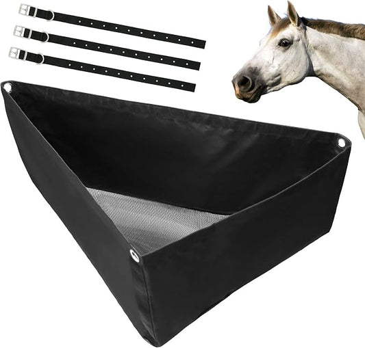 ASOOLL Horse Corner Hay Feeder with Large Capacity, Mesh Bottom and Metal Snaps, Fit for Horse Trailer Stall