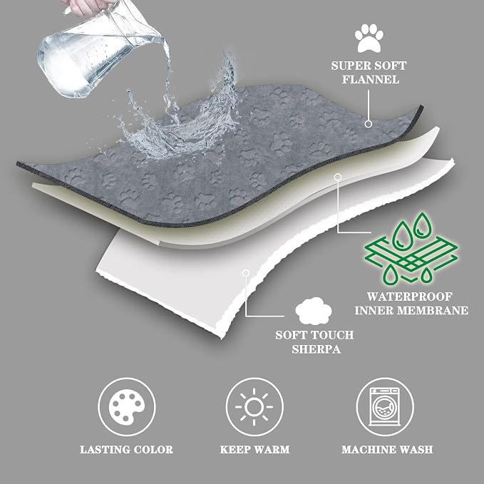 Qeils 1 Pack 3 Dog Blankets for Small Dogs - 3 pcs Waterproof Dog Blanket Washable - Soft Sherpa Fleece Puppy Blanket for Kitten Doggy, Warm Cat Blankets for Indoor Cats, 16"X23", Grey
