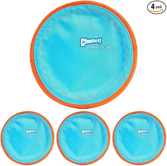 Chuckit! Paraflight Flying Disc Dog Toy - Water Floating Flyer - Durable Nylon Construction with Soft Rubber Edges - for Medium and Large Dogs - Size Large - 9.75" L x 9.75" W -,1 Count (Pack of 4)