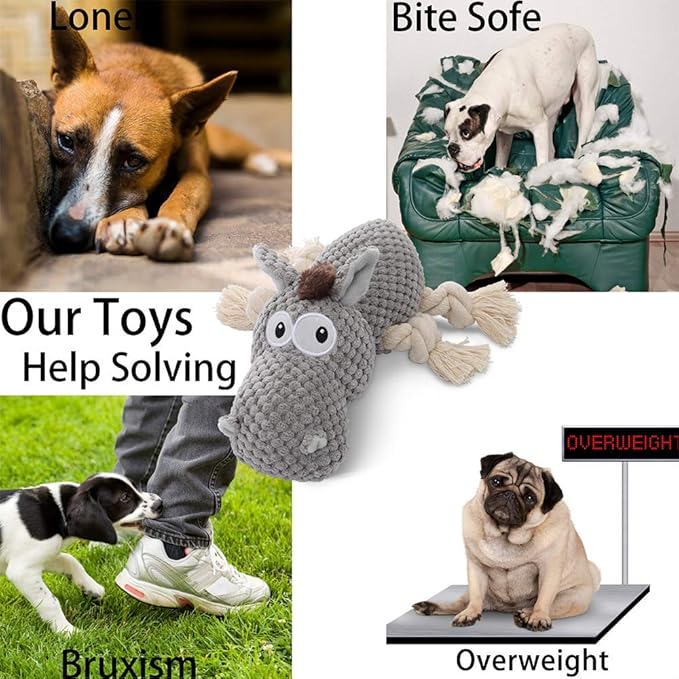 Sedioso Dog Toy, Large Dog Squeaky Toys, Stuffed Animal Dog Plush Toy for Puppy, Small, Middle, Large Dogs (Donkey(Grey))