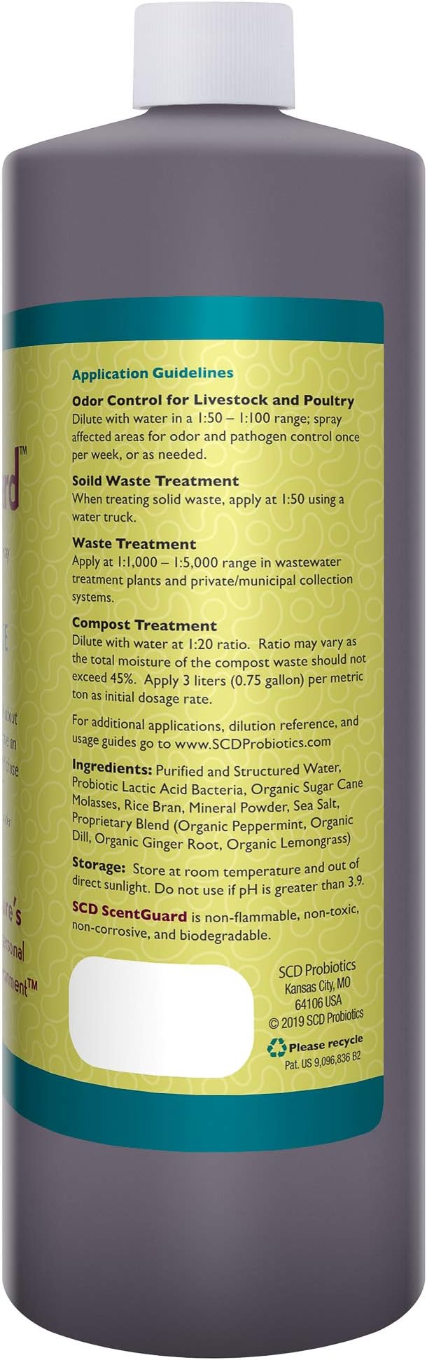 SCD ScentGuard Probiotic Odor Eliminator & All-Natural Cleaner Concentrate – Bio-Enzymatic Deodorizer for Drains, Grease, Pets, Compost, Livestock, Waste & Home Use – Non-Toxic, OMRI Listed (1 Liter)