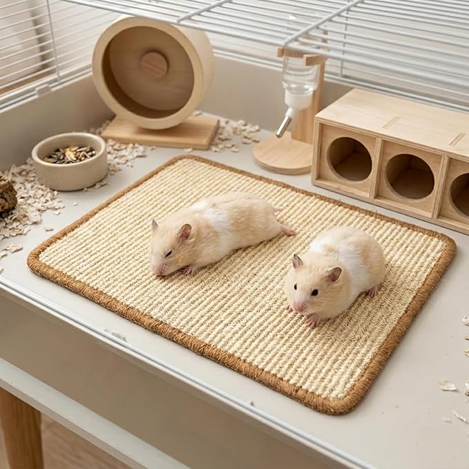 2 Pack Rabbit Scratching Mats with 8 Pcs Rug Grips, 15.7x23.6 Inch Sisal Bunny Scratch Pads for Cages, Claw & Teeth Care, Bedding for Biting, Sleeping & Resting - for Guinea Pigs & Small Pets
