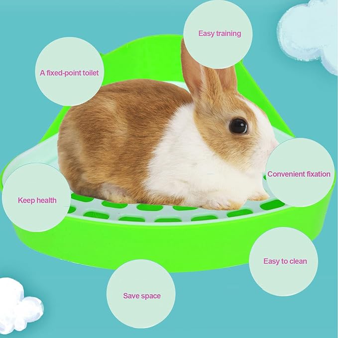 kathson Triangle Potty Trainer Corner Bunny Toilet Guinea Pig Litter Bedding Plastic Box Pet Pan for Rabbit Chinchilla Hamster Ferret Small Animal (Green)