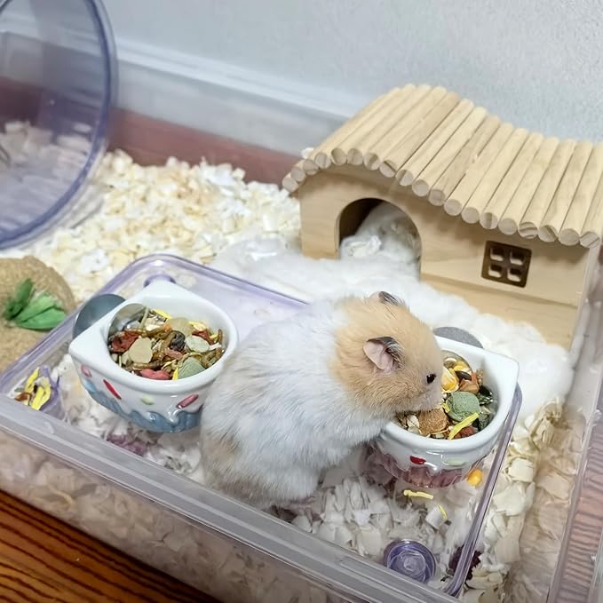 2 PCS Ceramic Hamster Food Bowl Hamster Food Water Dish Feeder Cage Accessories for Mice Rats Hedgehog Gerbil