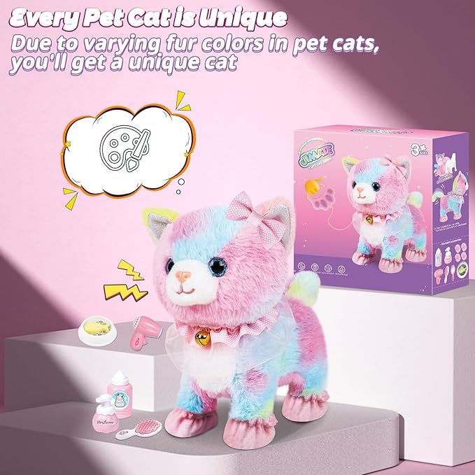 Jimate Interactive Electronic Plush Toy Walking and Barking Robot Cat Plush Cat Remote Control Kitten for Girls (Colorful Cat)