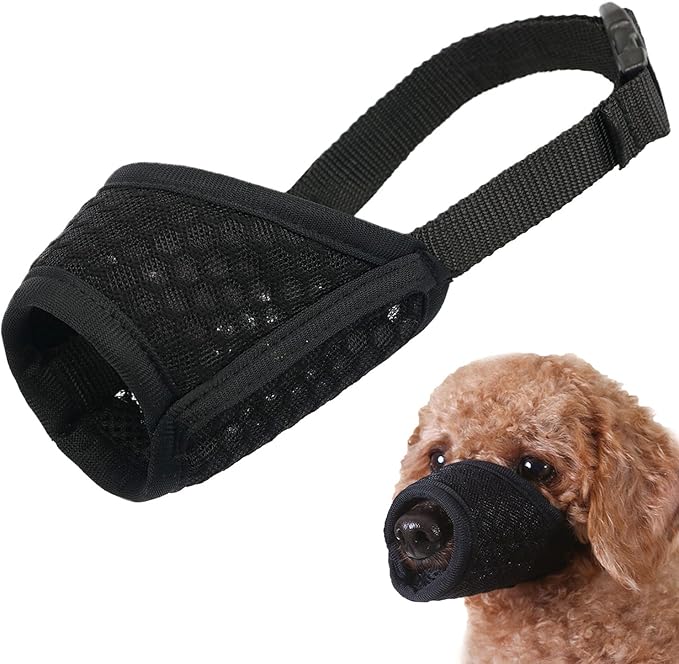 Mayerzon Dog Muzzle, Puppy Soft Mesh Muzzle for Small Medium Large Dogs Chihuahua Poodles Beagle Dachshund Corgis Labrador for Biting Chewing Grooming that Allows Panting Drinking(XS, Black)