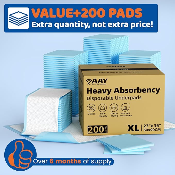 200 Count Disposable Beds Pads 23"x36",Premium Adults Incontinence Chucks Underpads,Super Absorbent Waterproof Pee Pads,Extra Large Puppy Training Pad,Baby Changing Pad