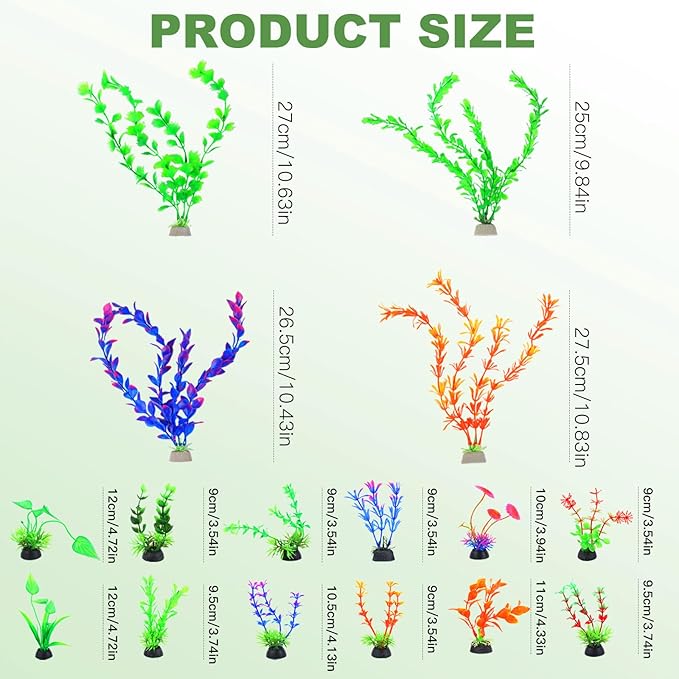 Ninsula Aquarium Plants 16P, Plastic Fish Tank Plants, Different Types Artificial Decor Aquarium Artificial Plastic Plants, Turtle Goldfish Betta Fish Tank Decor Set, Fish Decor for Tank (Colorful)