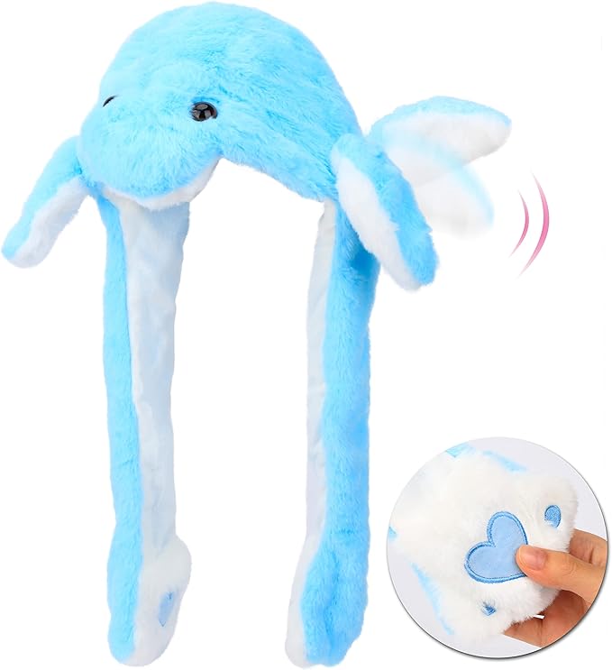 Bubblepompom Animal Hat with Ears Moving Jumping Pop Up Beating Hat Plush Holiday Cosplay Dress Up Funny Gift for Kids