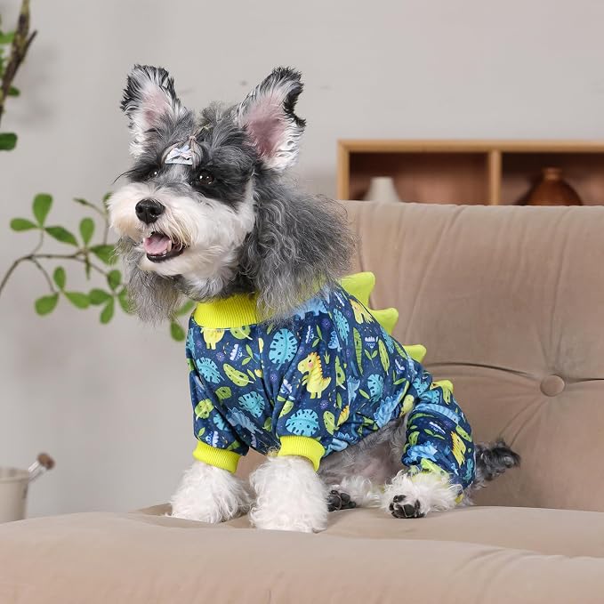 CuteBone Dinosaur Costume Dog Pajamas, Stretchy Spandex Crystal Velvet Sleepwear Coat for Small Dogs, Soft & Warm Pet Outfit Clothes for Cold Weather, Cozy Pullover Design COSP10XL