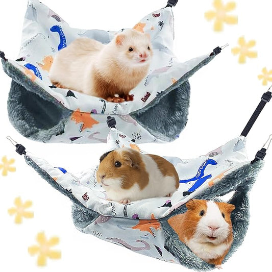 2Pcs Straps are Adjustable Guinea Pig Rat Hanging Warm Plush Hammock Ferret Cage Accessories for Small Animals Chinchilla Sugar Glider Ferret Squirrel (White Dinosaur)