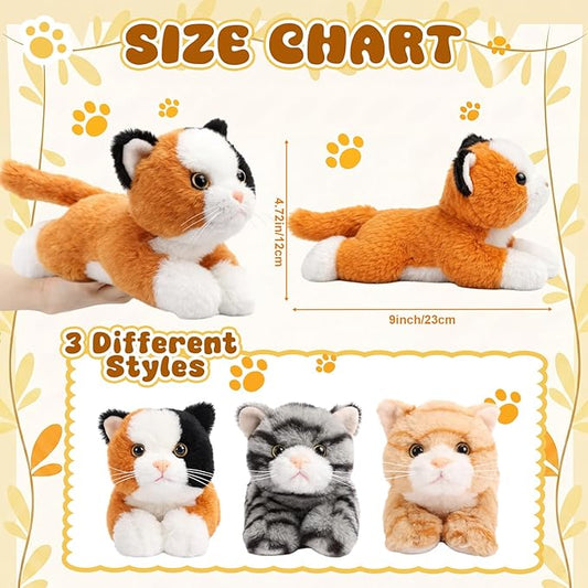 3 Pcs 9 Inch Cat Stuffed Animal Plush Gift Baby Shower Party Favors Cute Kitten Plush Toys Small Cat Stuffed Animal Soft Sleeping Supplies for Boys Girls Toddlers Birthday(Cozy Kawaii Style)