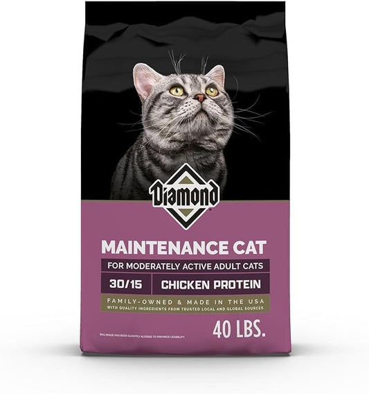 Diamond Maintenance Cat Dry Food 30/15 for Moderately Active Adult Cats 40lb Bag