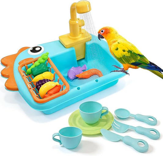 Bird Bathtub Parrot Shower Box, Bird Automatic Bathtub with Faucet Bird Bathing Tub Container Cage Accessory for Parakeet, Ferret, Budgie, Cockatiel
