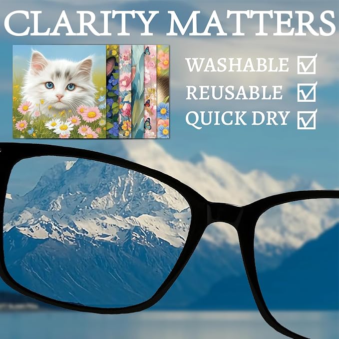 CREATCABIN 6Pcs Cleaning Cloth for Eyeglasses Microfiber Cleaning Cloth Cat Glasses Cleaner Wipes Microfiber Reusable Glass Clean for Phone Tablets Lens Laptops Cameras Screens 6x6Inch