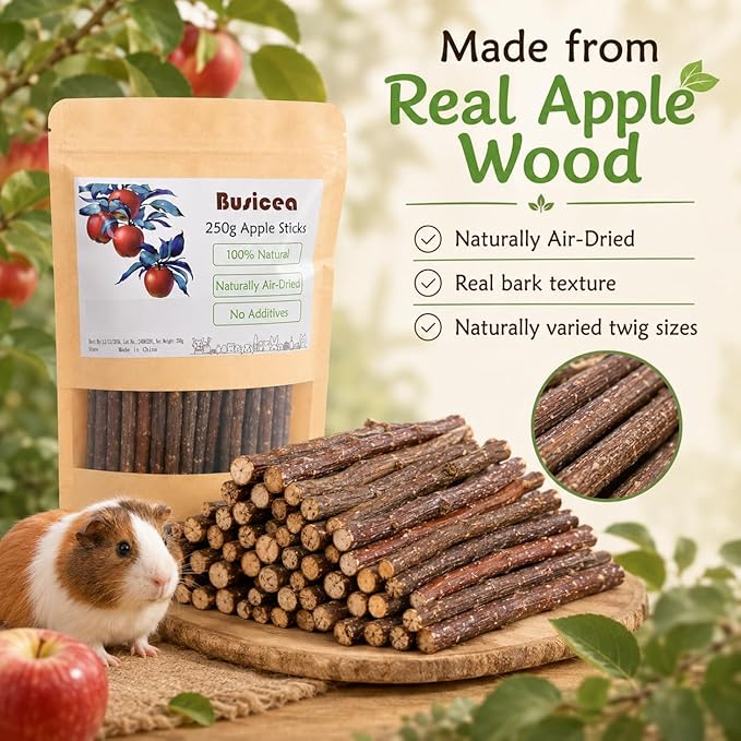 Premium Natural Apple Sticks - 250g/8.82 OZ Molar Chew Treats for Rabbits Chinchillas Guinea Pigs Hamsters Small Animals