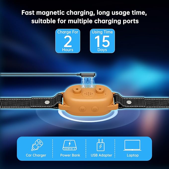 Dog Bark Collar for Large, Medium and Small Dogs with Smart Anti False Triggering AI Chip, IP67 Waterproof Rechargeable Anti Barking Collar with Adjustable Sensitivity and Multiple Modes (Orange)