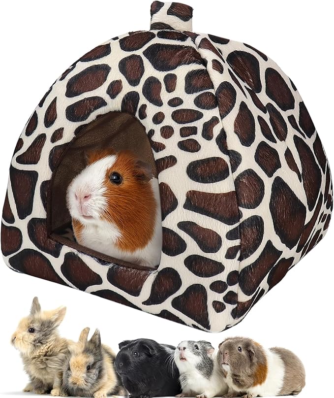Guinea Pig Bed Rabbit Hideout Warm Fleece Cuddle Cup Washable Winter Sleeping House for Small Pet/Ferret/Chinchilla/Bunny (Leopard Print Style)