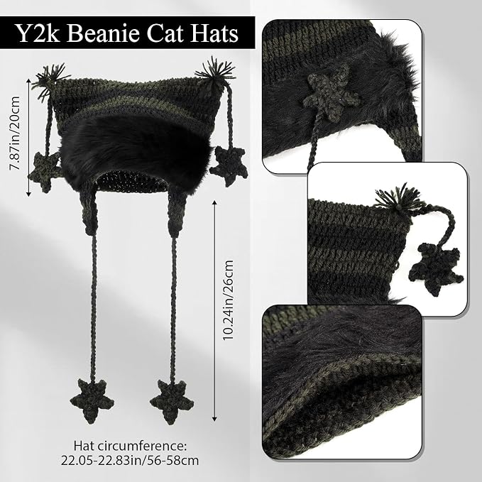 Y2k Beanie Cat Crochet Hats Cat Beanie Accessories with Kawaii Leg Cover for Women Girls