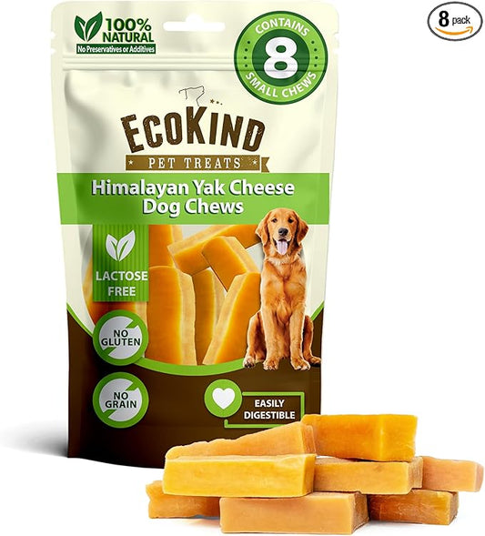EcoKind Himalayan Yak Cheese Dog Chew | Great for Dogs, Treat for Dogs, Keeps Dog Busy & Enjoying, Indoors & Outdoor Use (8 Small Sticks)