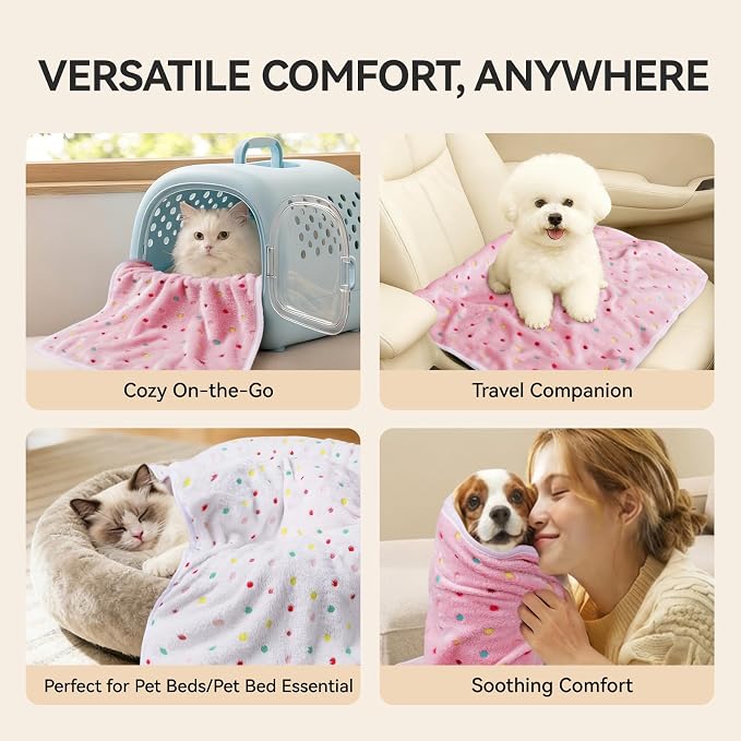 LINENLUX 1 Pack 3 Blankets Super Soft Fluffy Premium Fleece Dog Blankets for Puppy Cat Pet Blanket Flannel Throw Warm Sleep Polka Dot-3pcs 60x40 inch