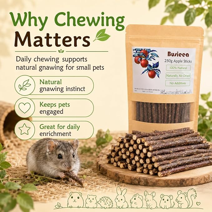 Premium Natural Apple Sticks - 250g/8.82 OZ Molar Chew Treats for Rabbits Chinchillas Guinea Pigs Hamsters Small Animals