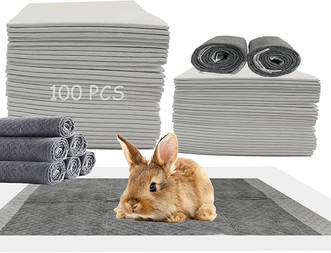 100 Pcs Disposable Rabbit Pee Pads,Pet Pees Pad Cage Black Carbon Liner,Super Absorbent Leak Proof Cushion Reduce Odor Bunny Training Accessories for Kitten Puppy Hamsters Hedgehog