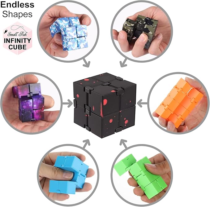 SMALL FISH Fidget Infinity Cube - Built-in Metal Never Ending Infinity Cube, Cool Sensory Infinite Fidget Toy for Stress and Stress Relief, Best for Adults and Kids with Autism,and ADHD (Black-Red)