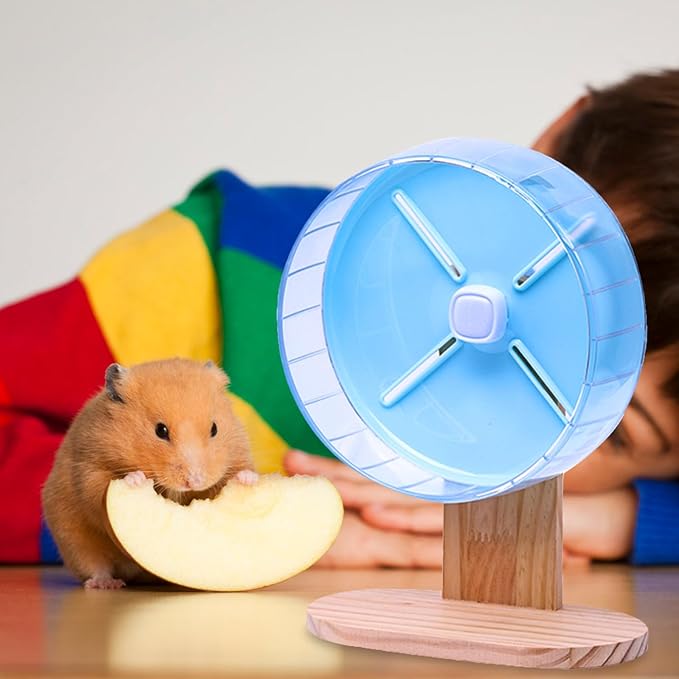 Toyvian Hamster Running Wheel Stand with Wood Base, Rotating Mute Design Exercise Wheel Holder for Small Pets Cage