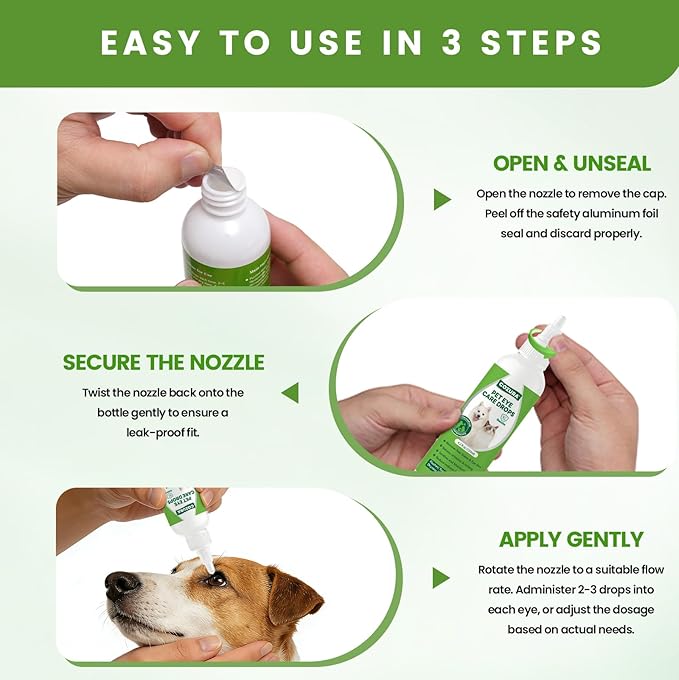 Dog Eye Drops for Allergies & Itching - Relief for Dry Red Eyes, Tear Stain & Discharge, Pet Eye Wash for Dogs & Cats - Gentle Sting-Free Pet Eye Cleaner, 4.24 fl zo