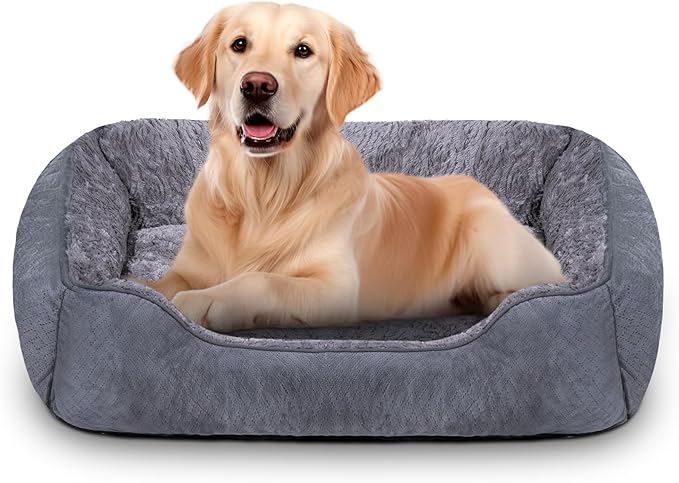 Dog Bed Extra Large, Super Soft Rectangle Dog Beds, Washable Warming Pet Bed with Anti-Slip Bottom, Anti-Anxiety, Grey, 35 x 25 x 9inch